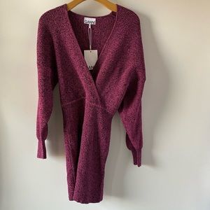 Ganni Melange Sweater Dress in Carmine Rose SZ S NEW